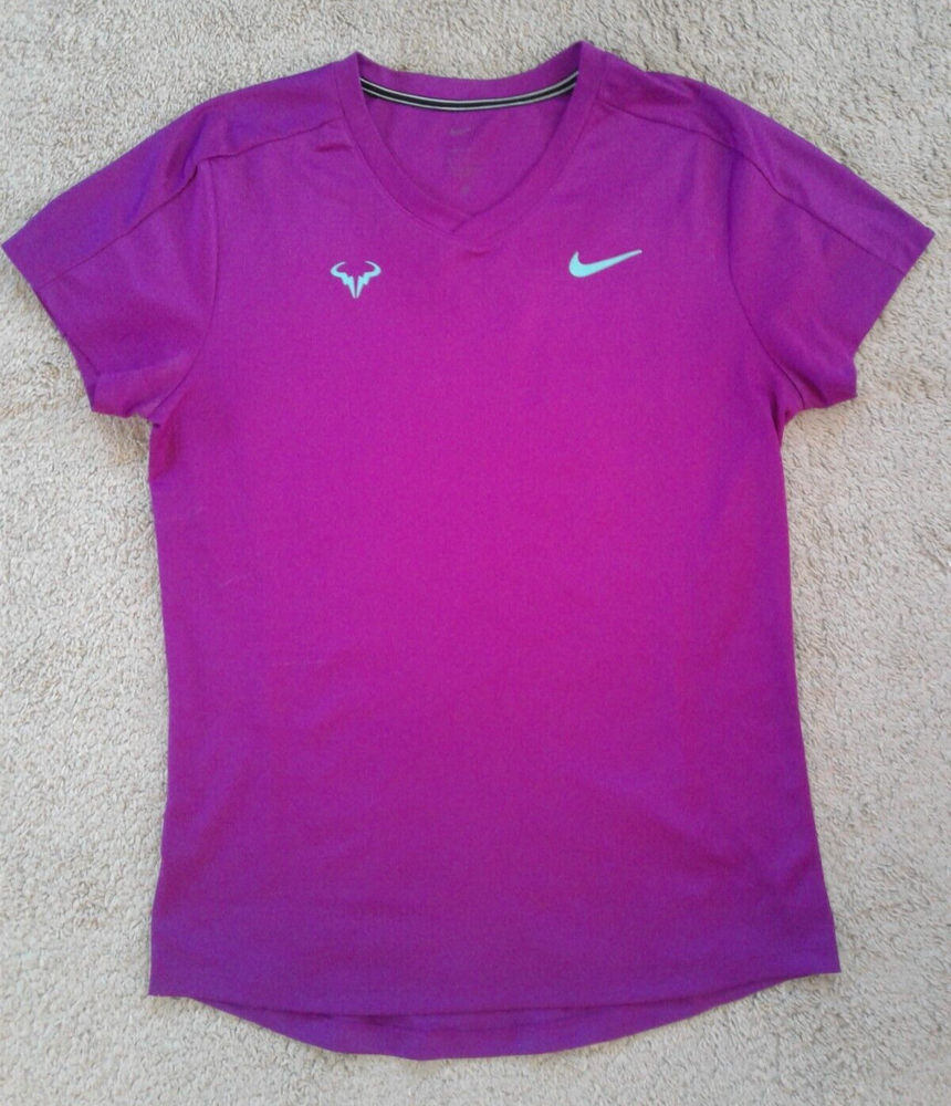 RAFAEL NADAL Nike Mens Medium Purple Blue Tennis Shirt Dri Fit LIGHTLY WORN
