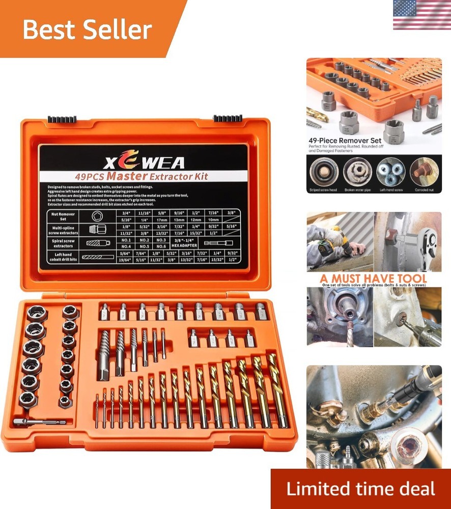 49PCS Screw & Bolt Extractor Set with Left Hand Drill Bit Set, Multi-Spline E...