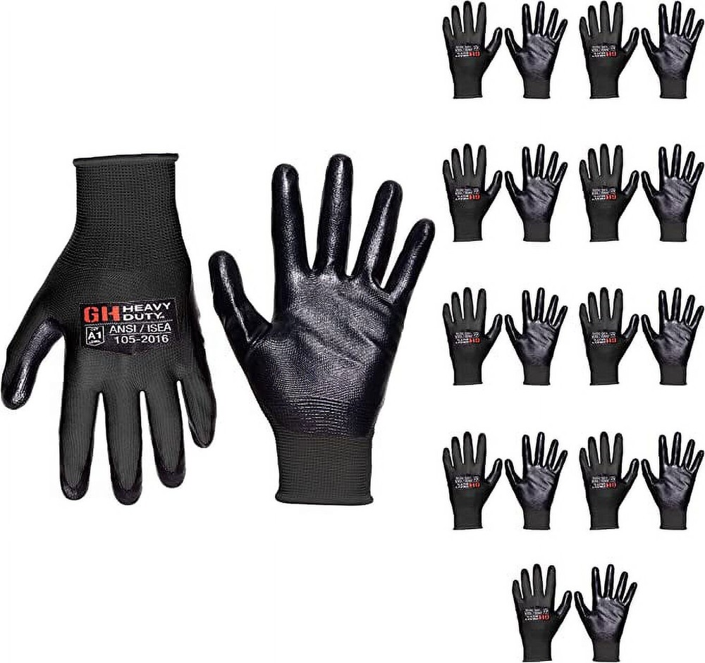 10 Pair Nitrile Dip Palm Reusable Work Gloves, All Purpose Working Gloves Large