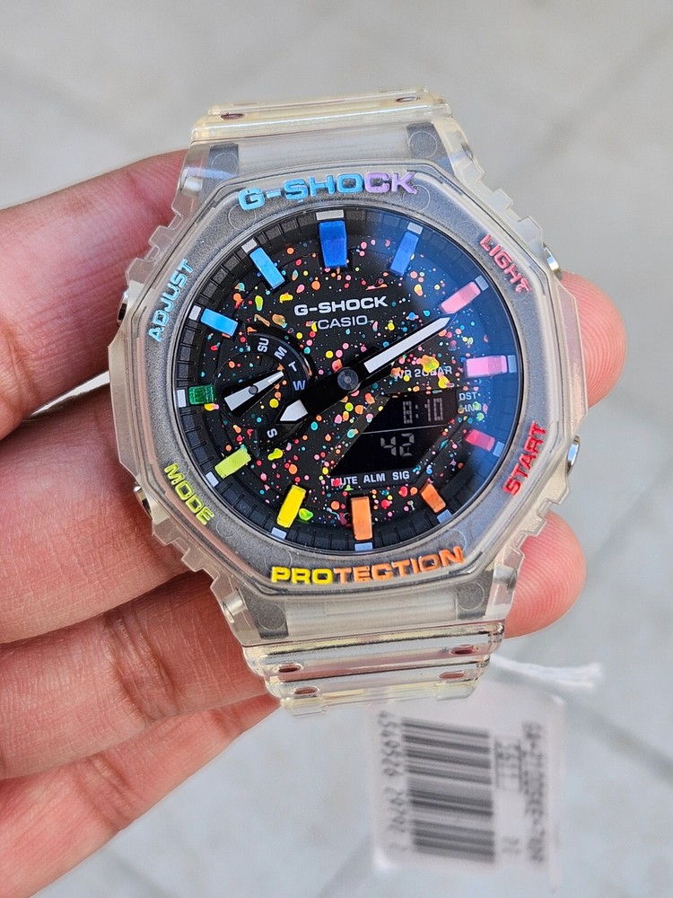 Casio G-Shock GA-2100 Custom Transparent Mod – Rainbow Index – Unique Design