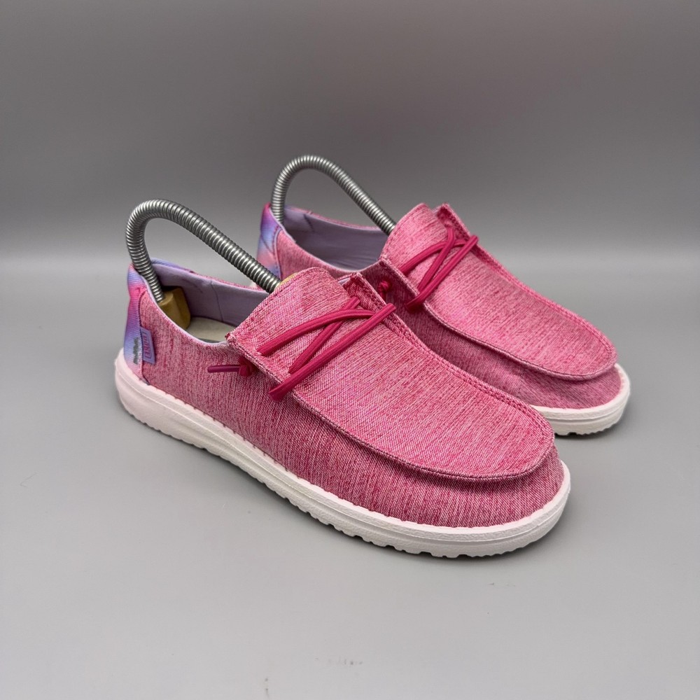 Hey Dude Shoes Youth Girls Size 4 Wendy Sparkle Pink Slip On Casual Comfort