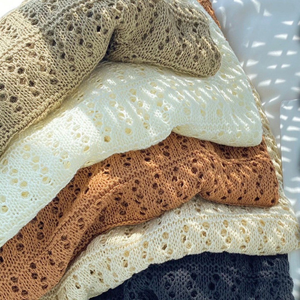 Apricot Fashion Hollow Knitwear Casual Loose Long sleeves Tops for Women