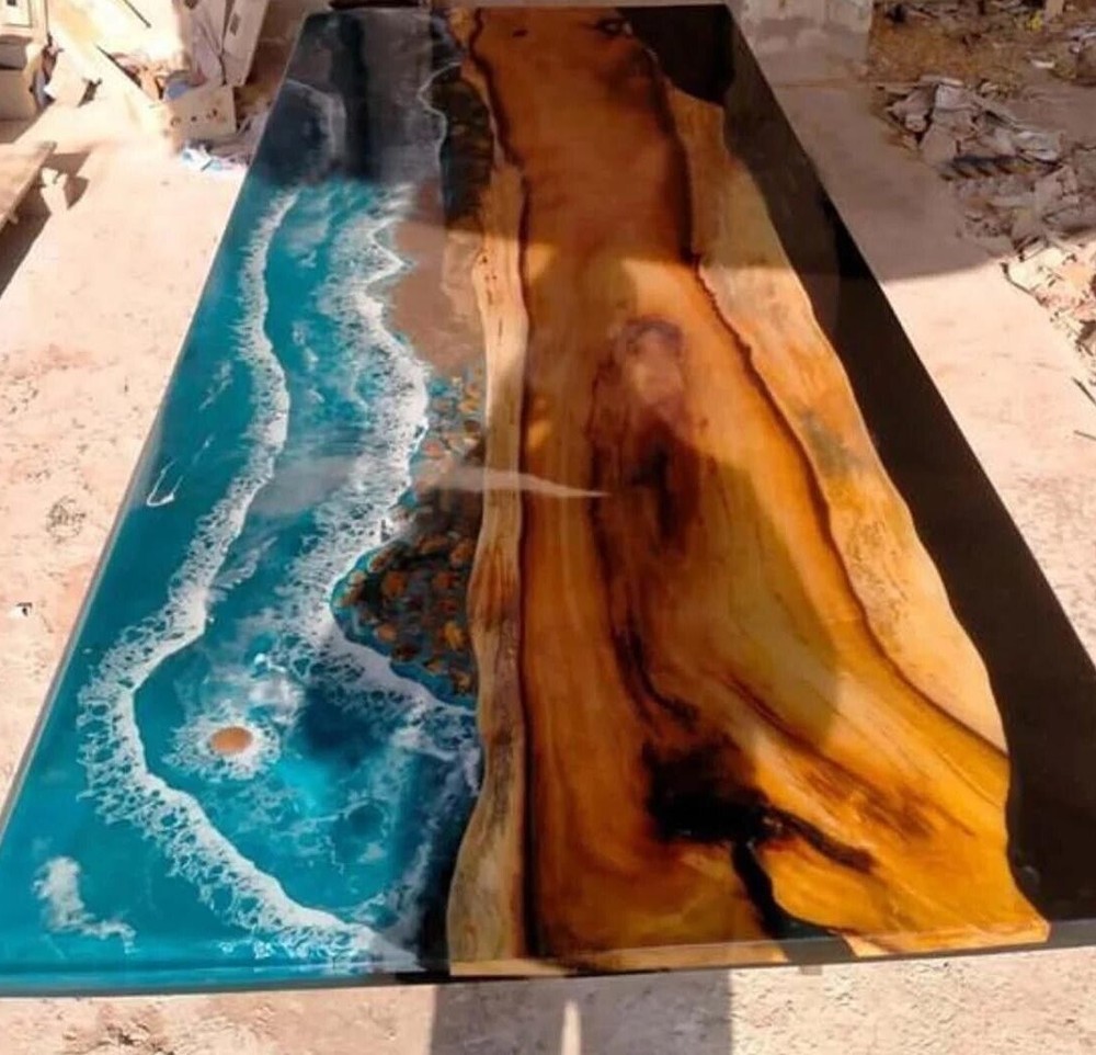 Ocean Epoxy Table Top, Epoxy Coffee Table, Resin River Table, Handmade Furniture