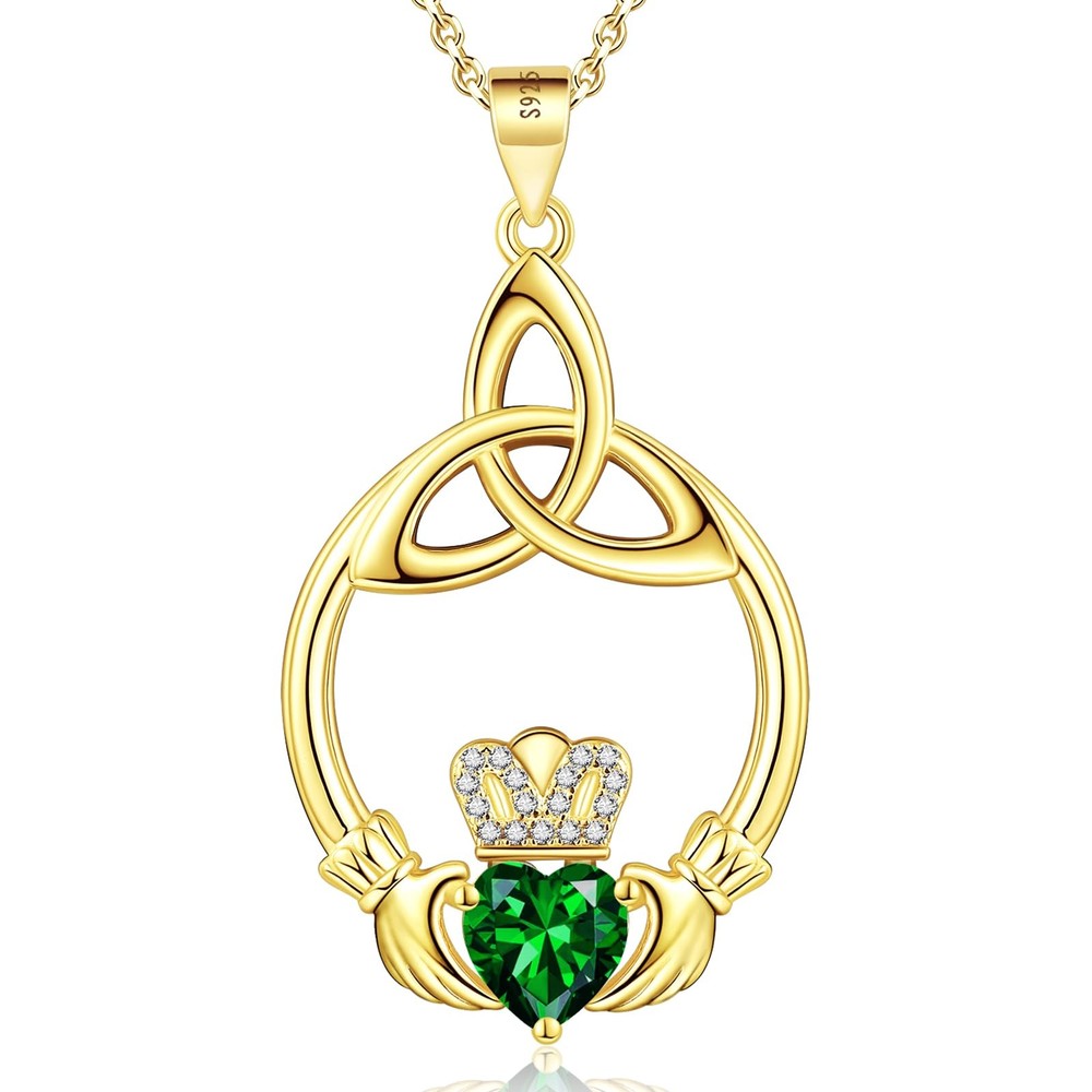 Emerald Birthstone Necklaces for Women 14K Gold Plated Sterling Silver Irish ...