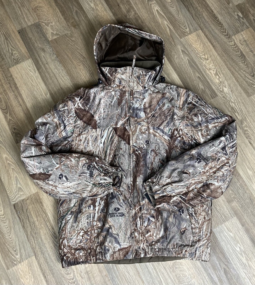 All Game Outfitters  AGO Hooded Jacket Camouflage Mossy Oak Duck Blind SZ M