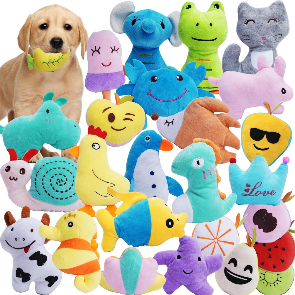 Pack of 26 Soft Small Medium Dog Squeaky Toys,Cute Puppy Favorite Comfortable Sq