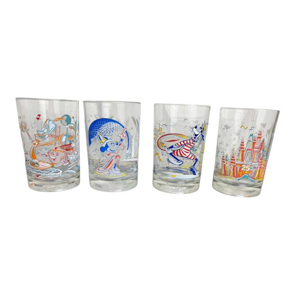 Set of 4 Disney World 25th Anniversary Remember The Magic Glasses McDonalds