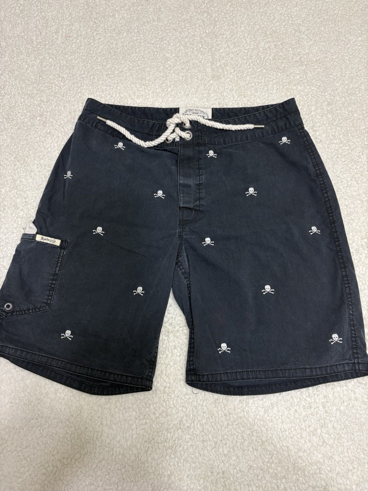 Ralph Lauren Rugby Polo Shorts/ Swim Trunks Size 32 Black W/Skulls Embroidered