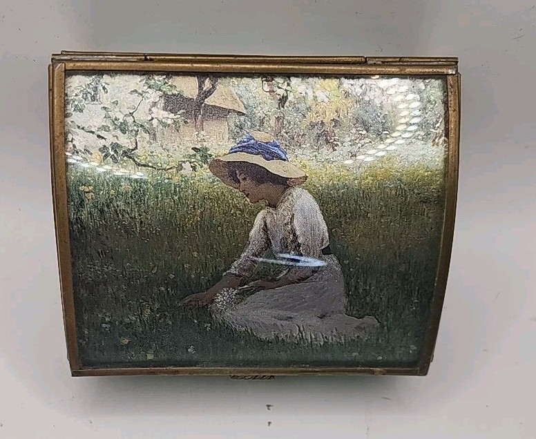 Enesco Floral Glass Brass Musical Jewelry Box My Favorite Things Spring Flower Design