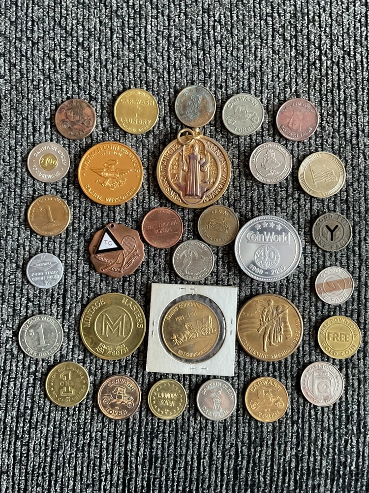 Collectible Junk Drawer Coin Lot TOKENS COMMEMORATIVES MEDALLIONS (30)