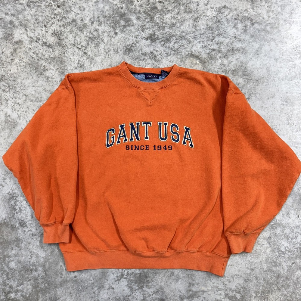 Gant Sweatshirt Mens XL Orange Crewneck Pullover Embroidered USA Since 1949