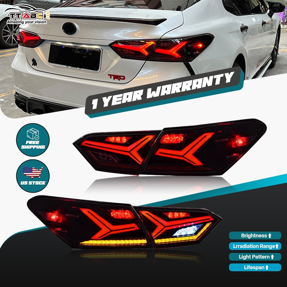 Pair LED Tail Lights For Toyota Camry 8th 2018-2024 Rear Lamps Assembly Smoke