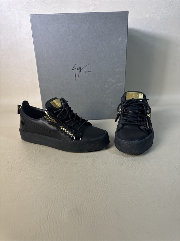 GIUSEPPE ZANOTTI LEATHER GOLD ZIPPERS LOW TOPS SNEAKERS Size 8 SHOES AUTHENTIC