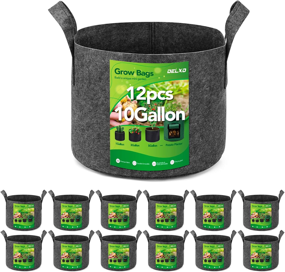 12-Pack 10 Gallon Heavy Duty Aeration Fabric Pots Thickened Nonwoven Fabric Pots