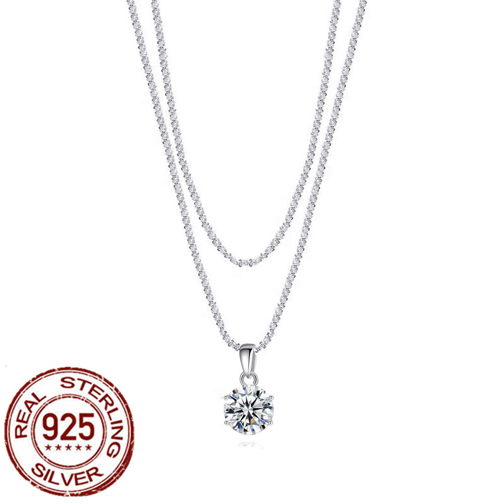 2 in 1 Women 8mm Round Cubic Zirconia Charm Pendant 925 Sterling Silver Necklace