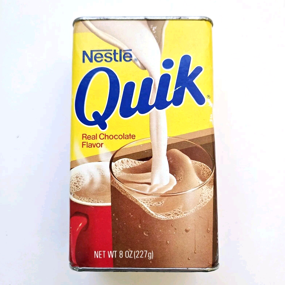 Vintage NESTLE QUIK Cardboard 7 Tin Metal 8 oz Container Rabbit Geography Puzzle