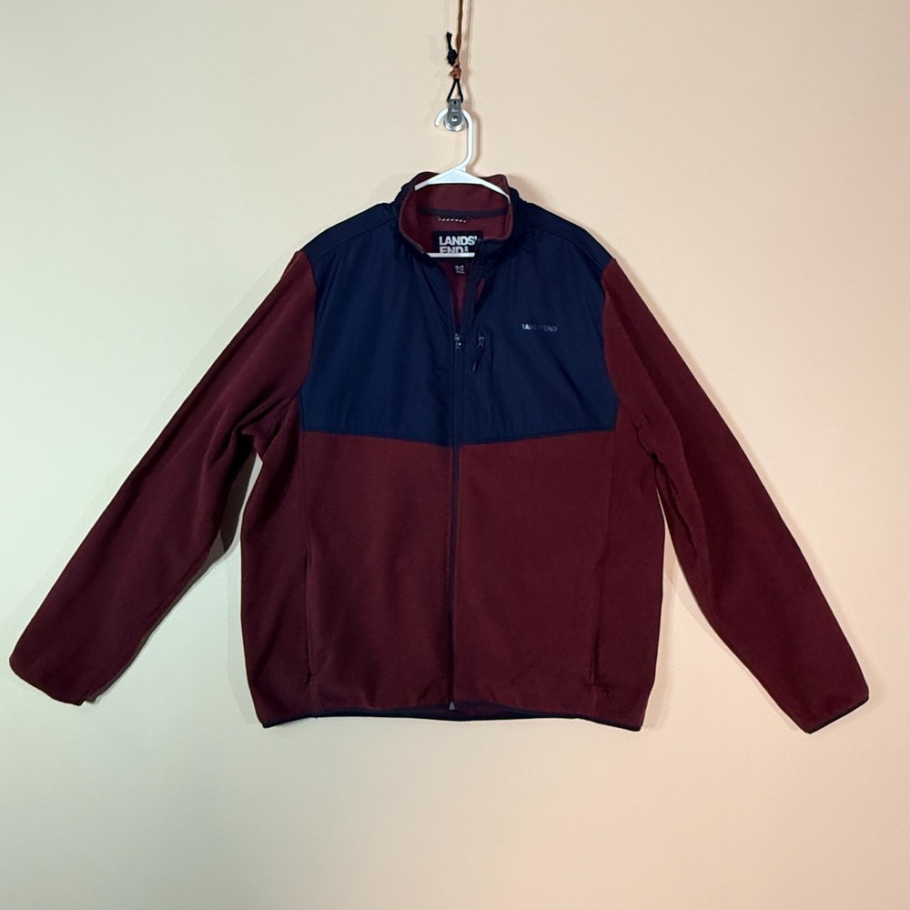 Lands End Shelled Tech Fleece Full Zip Jacket Red Grey Men's Size XLT XL Tall