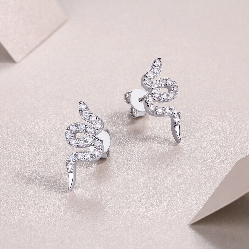 Moissanite Snake Stud Earrings in D Color 925 Sterling Silver