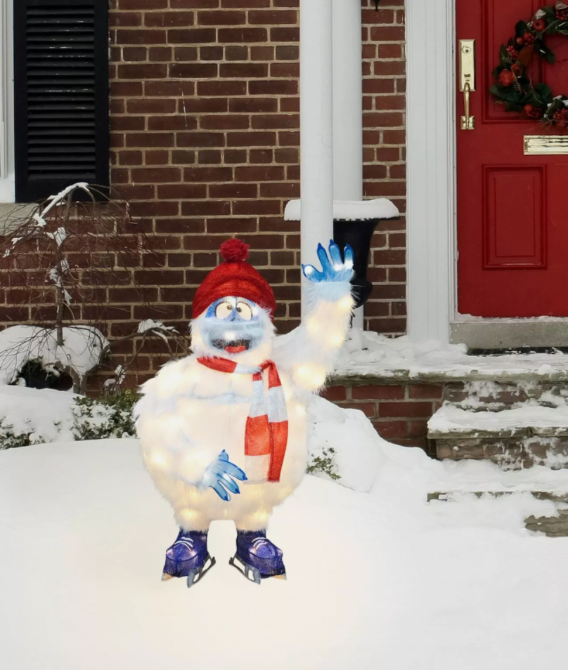 CHRISTMAS ICE SKATING RUDOLPH BUMBLE In SANTA HAT FURRY OUTDOOR LIGHTED DECOR