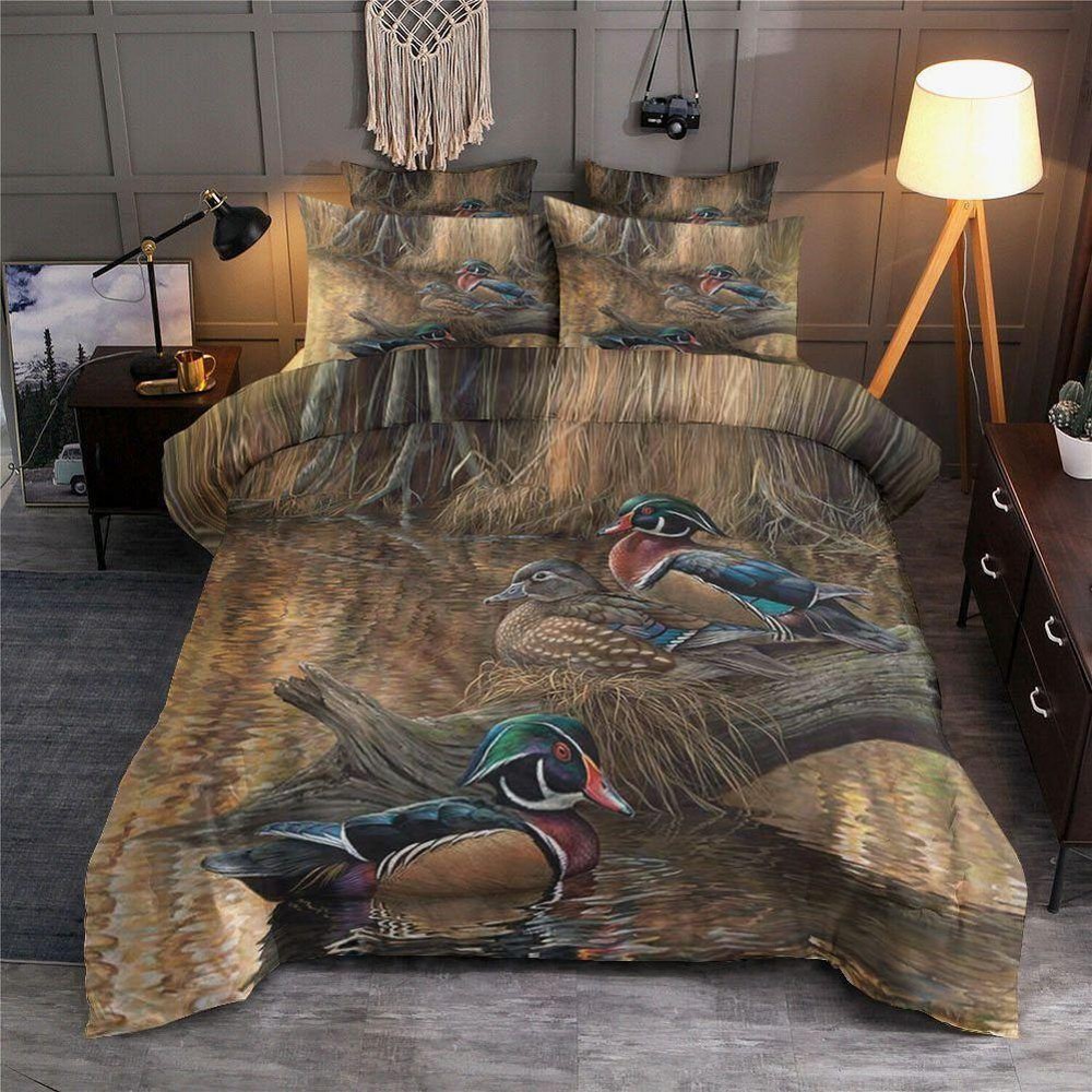 Wood Duck Playing By The Lake Quilt Duvet Cover Set Bedspread Home Textiles