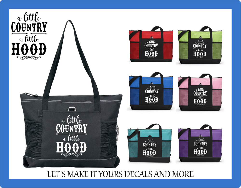 A LITTLE COUNTRY A LITTLE HOOD CUSTOM TOTE BAG SCHOOL GYM SPORTS TRAVEL BAG ZIPS