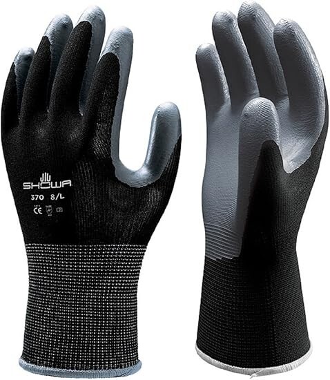 SHOWA Atlas 370 S6 Black Nitrile Palm Coated Work Gloves with Nylon Liner