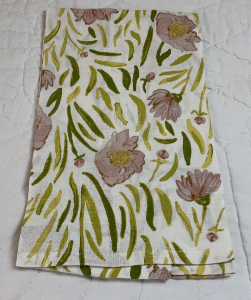 Kitchen Dish Towel, Cotton, Printed Flowers & Leaves, Threshold, White, Pink