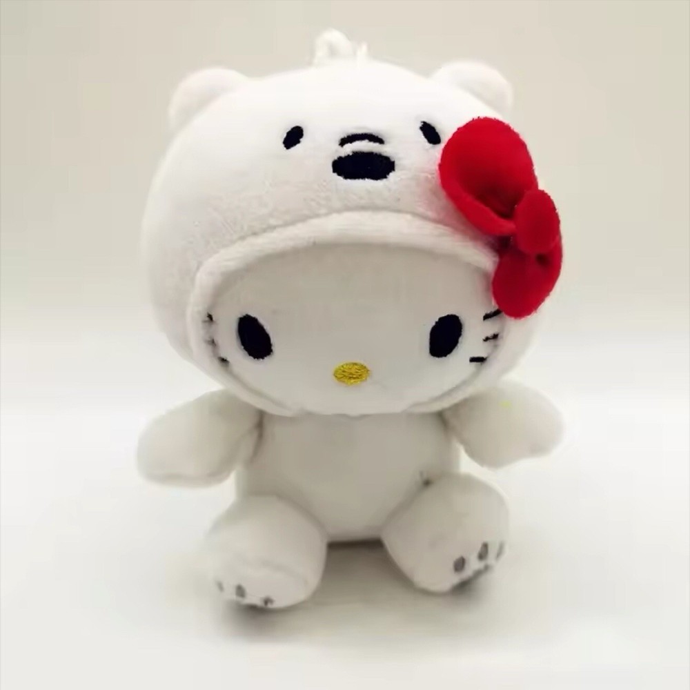 10cmWhite Polar Bear Sanrio Hello Kitty Plush Toy Doll Bow Cos Key Chain