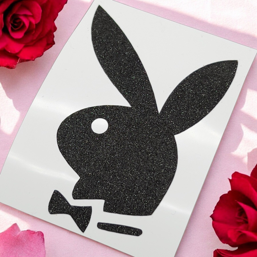 Playboy Bunny Car Window Vinyl Decal Laptop Skateboard Sticker - BLACK GLITTER
