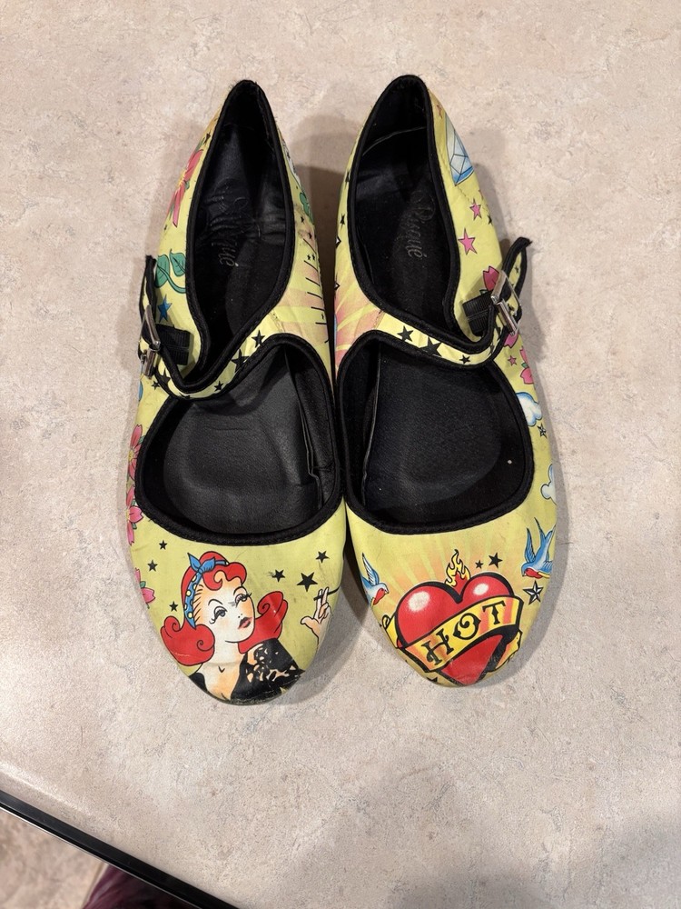 Retro Pin Up Women’s Size 9 Ballet Flats Rock/punk/ Tattoo Flash Art Shoes