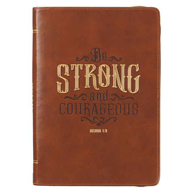 Christian Art Gifts Scripture Journal Brown Be Strong Joshua 1:9 Bible Vers...