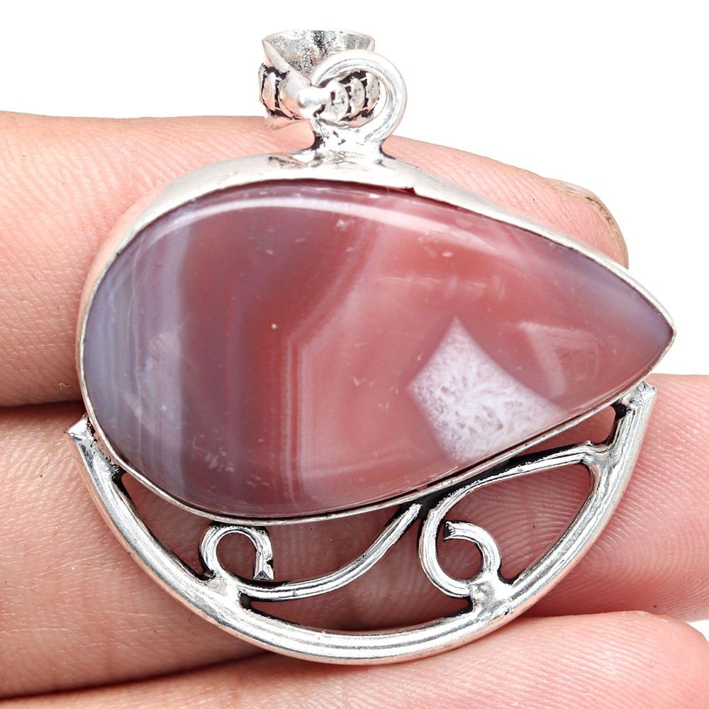 Banded Agate Pendant Handmade Silver Jewelry Gift For Women 1.75 Inch