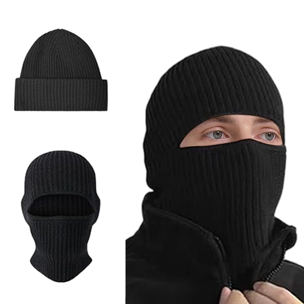 Black Skull Cap Balaclava 2-in-1 Winter Ski Mask Warm Face Cover