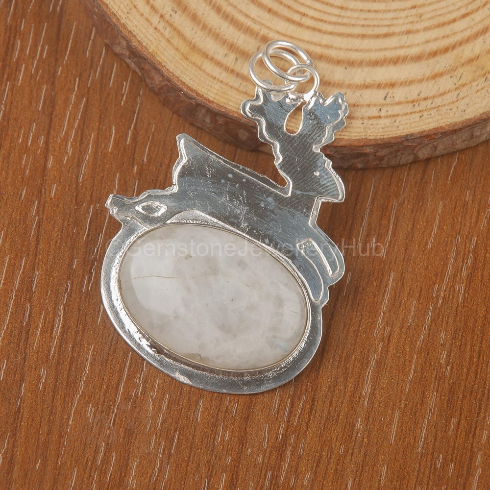 Christmas Sale 925 Silver OVAL Rainbow Moonstone Gemstone Mother Pendant Jewelry-image