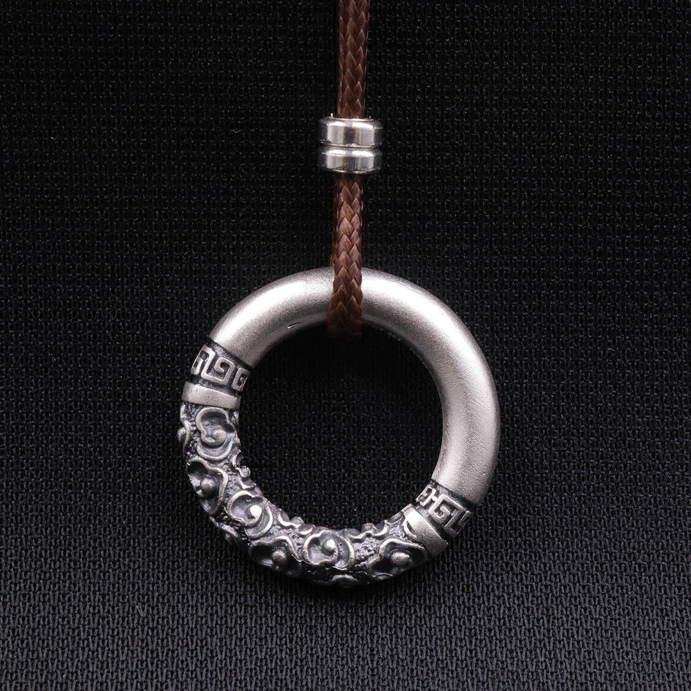 999 Fine Silver Auspicious Clouds Circle Pendant 24mm Satin Finish