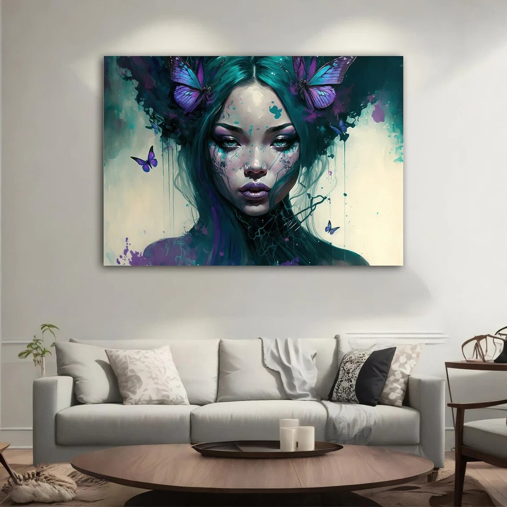 Asian Woman Modern Ethnic Purple Green Unframed Canvas Print Australian Wall Art