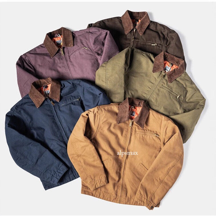 Retro Jacket Short Canvas Workwear Jacket Mens Casual Zipper Cotton Work Jackets