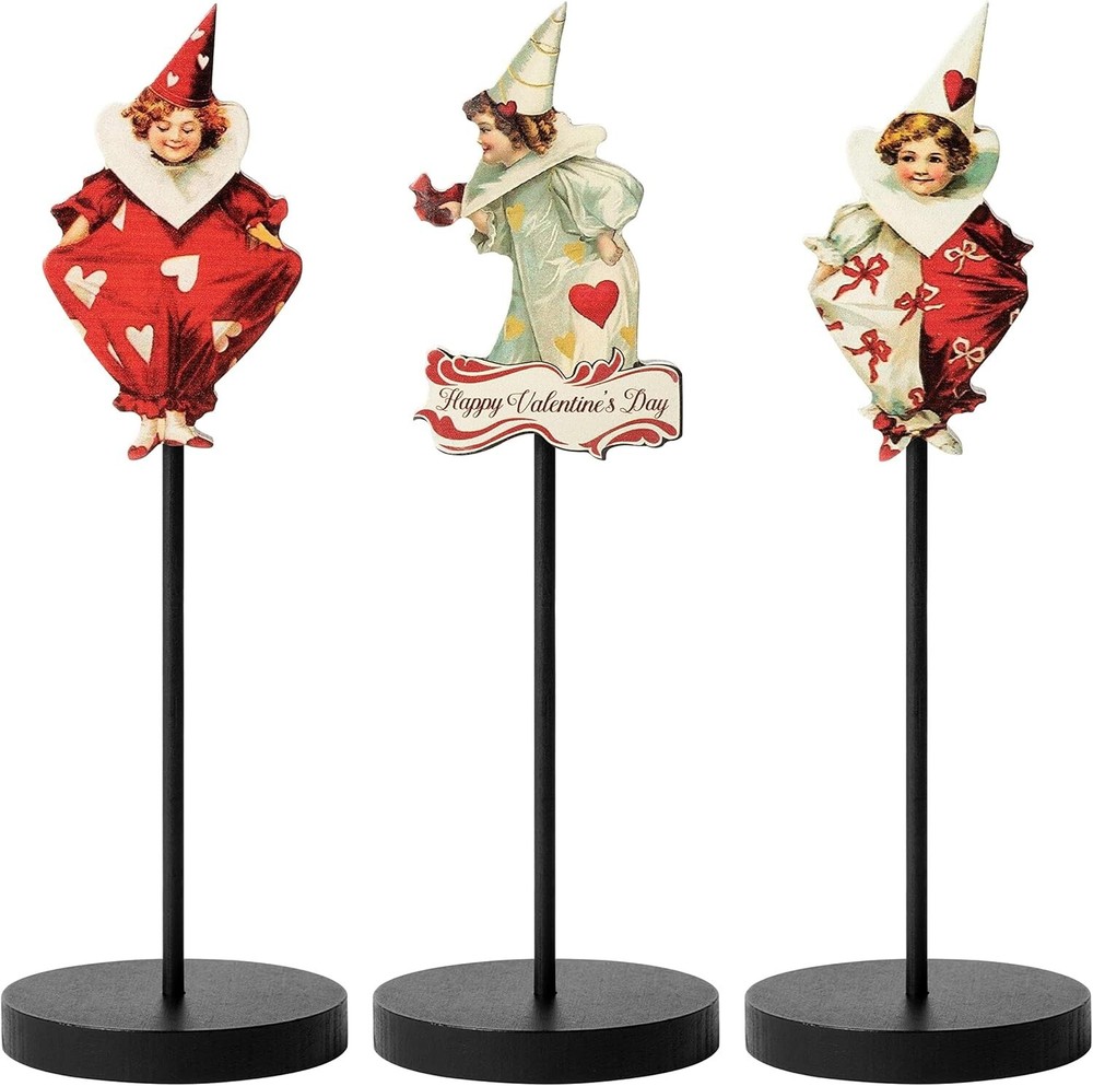 Valentine'S Day Table Decorations 3Pcs Vintage Victorian Valentines Wood Tall St