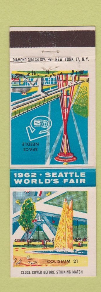 1962 Seattle World's Fair Matchbook Cover Featuring Space Needle & Coliseum