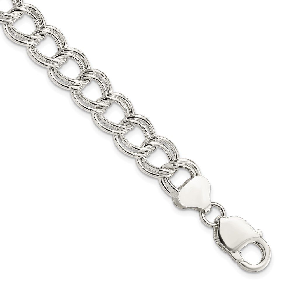 Sterling Silver 10.5mm Semi-Solid Double Link Chain Charm Bracelet 8.5