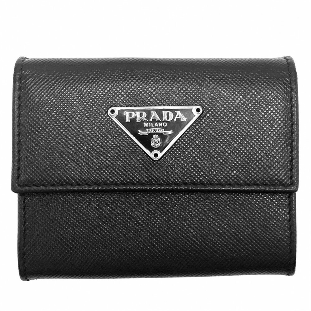 PRADA Saffiano Triangle Logo Coin Purse Compact Wallet Clearance Sale-image