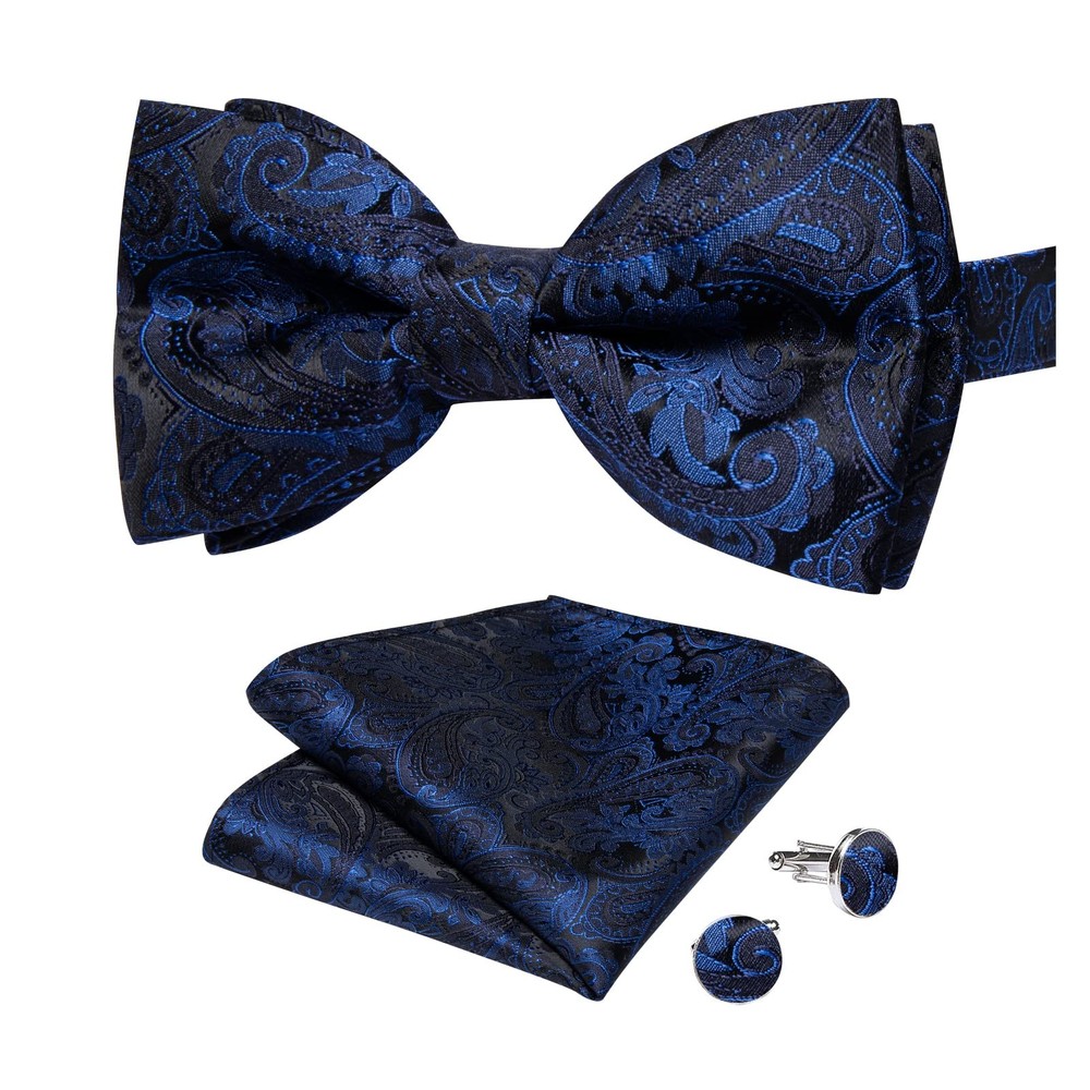 Blue Paisley Silk Bow Tie for Men – Adjustable Formal Jacquard Bowtie
