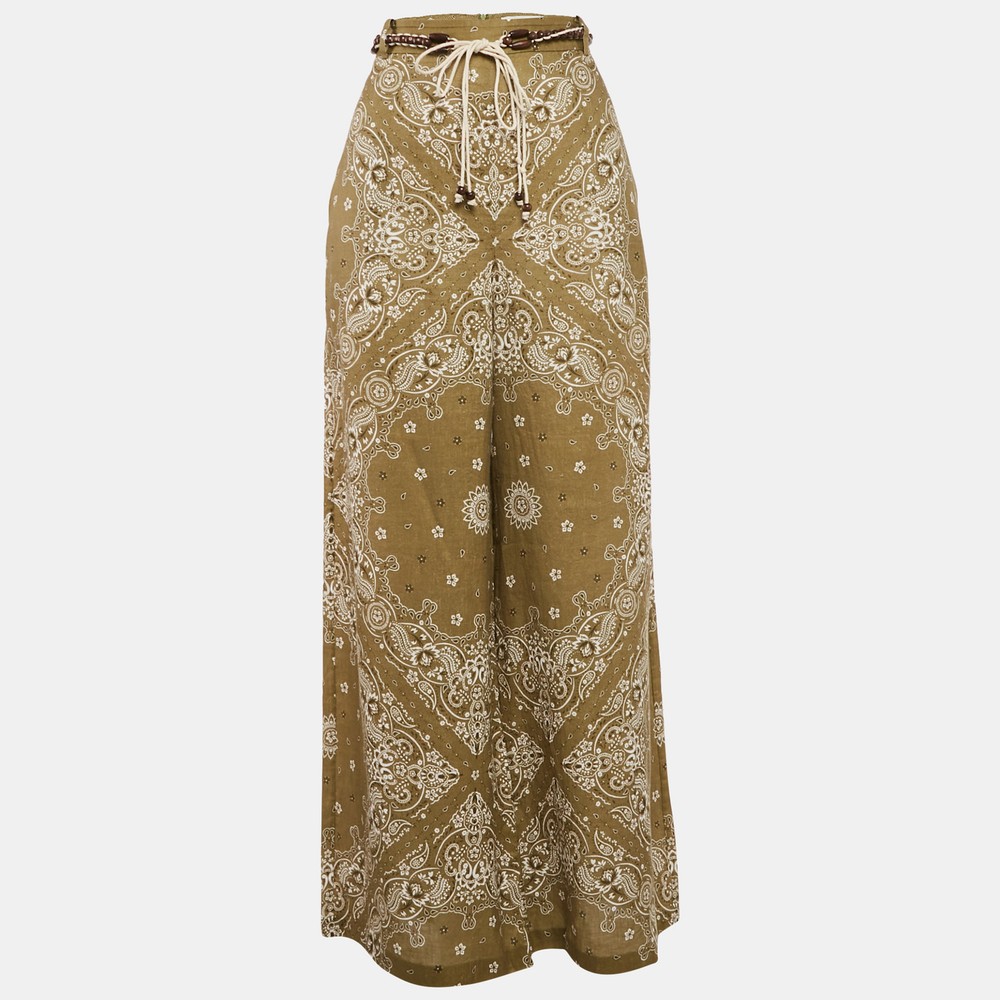 Zimmermann Green Printed Linen Palazzo Pants M