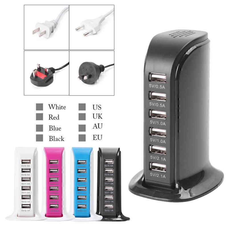 30W Multi 6 Port USB Charger 6A Rapid Charging Station Desktop Travel Hub iPhone