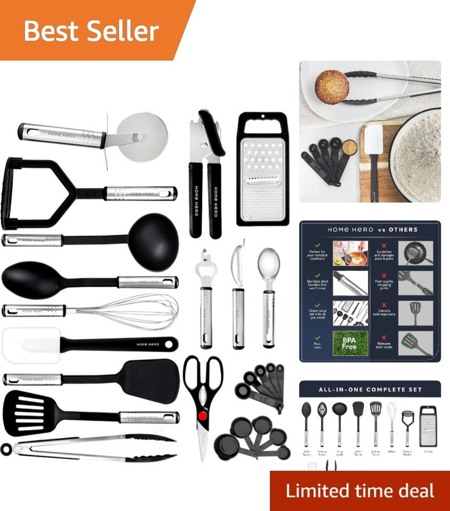 Durable 25-Piece Nylon Cooking Utensils Set - Dishwasher Safe & Space-Efficient