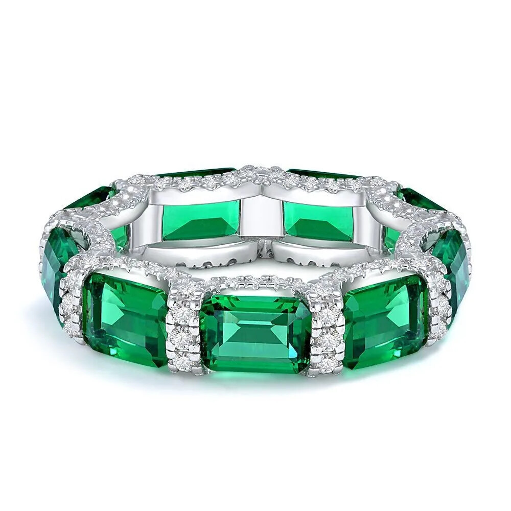 1 Carat S925 Silver 5✖7mm Synthetic Emerald Pavé Ring for Women