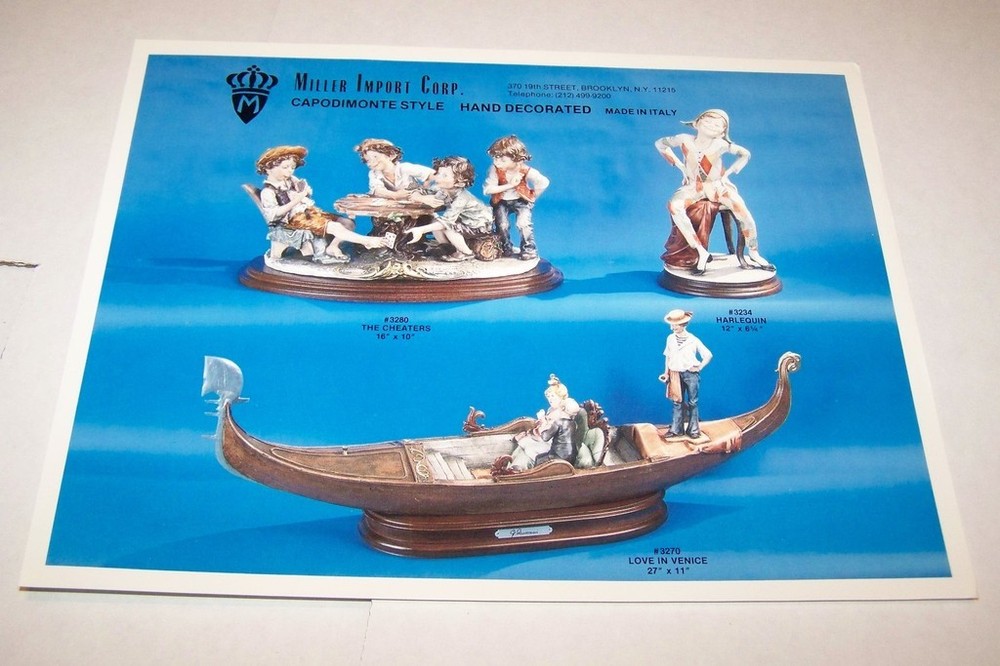 Vintage MILLER IMPORTS Capodimonte Harlequin Figurine Ad Sheet 0337