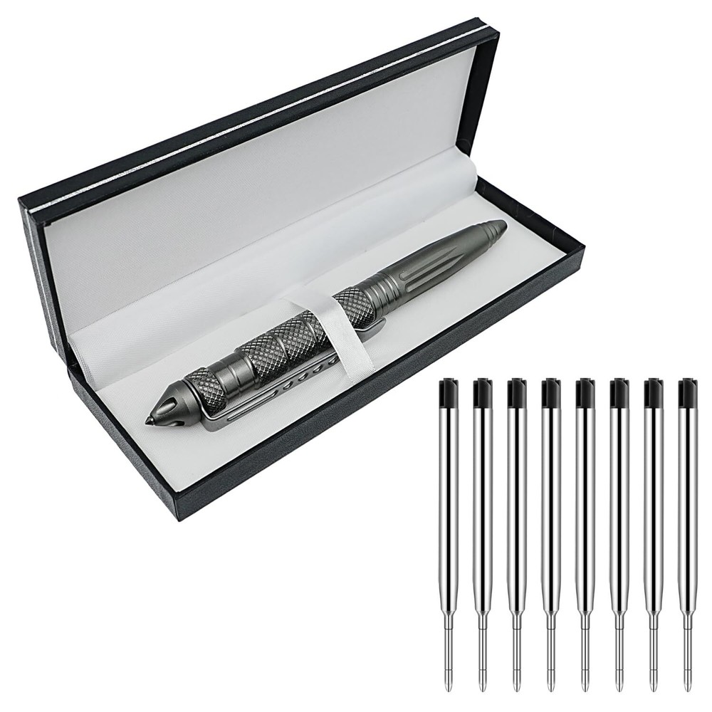 Gift Boxed Tactical Pen - Tungsten Steel EDC Tool with Glass Breaker & 8 Refills