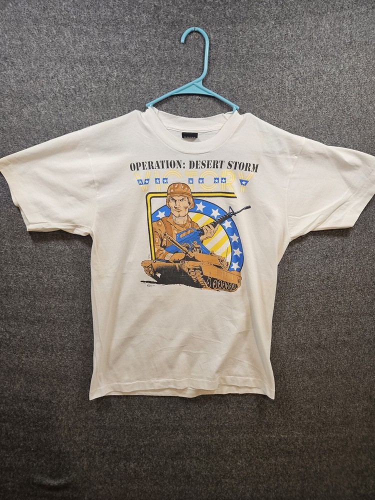 Vintage Operation Desert Storm White T-shirt 90s USA Made Single-Stitch LARGE