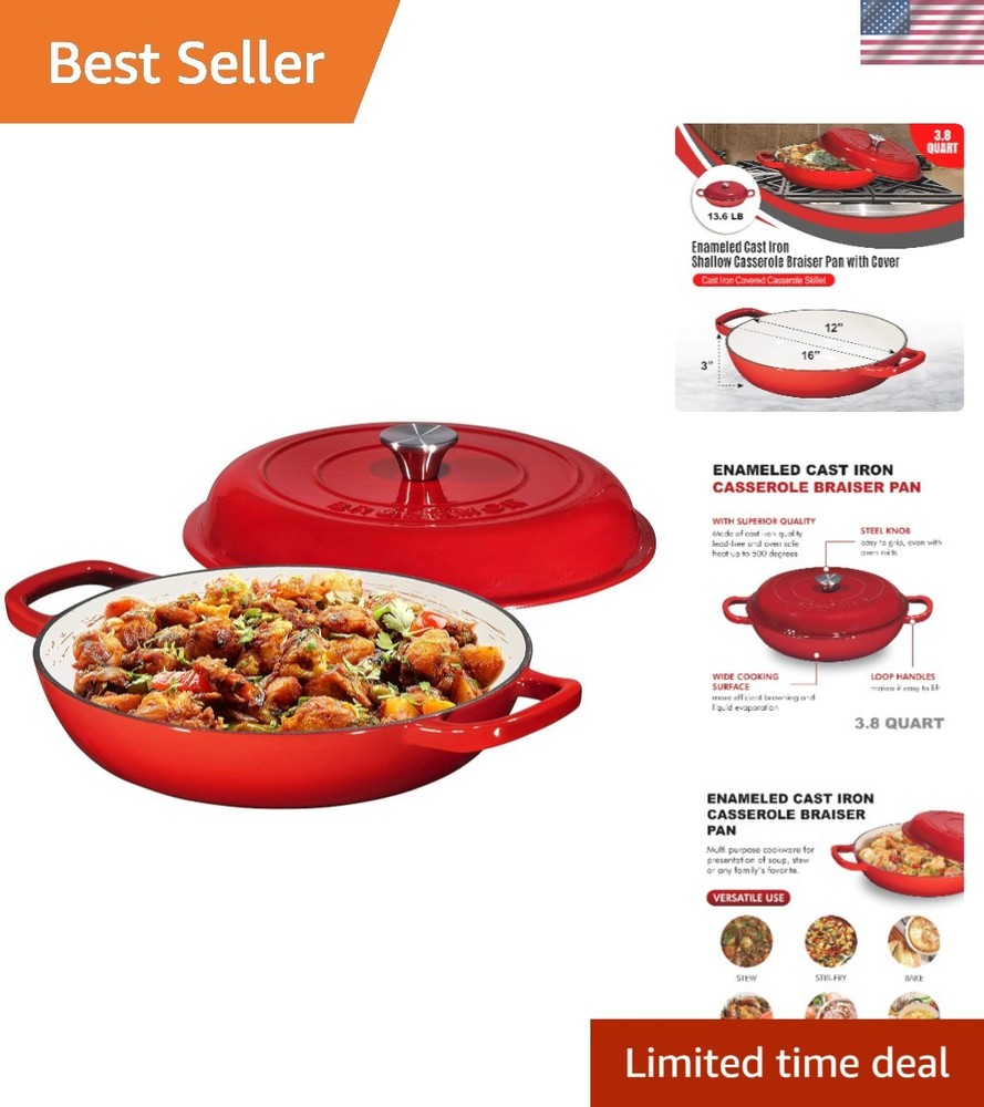 Non-Stick Enameled Cast Iron 3.8 Qt Red Gradient Dutch Oven